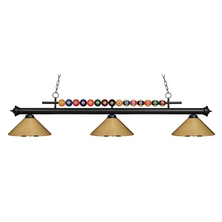 Z-LITE Shark 3 Light Billiard Light, Matte Black & Polished Brass 170MB-MPB